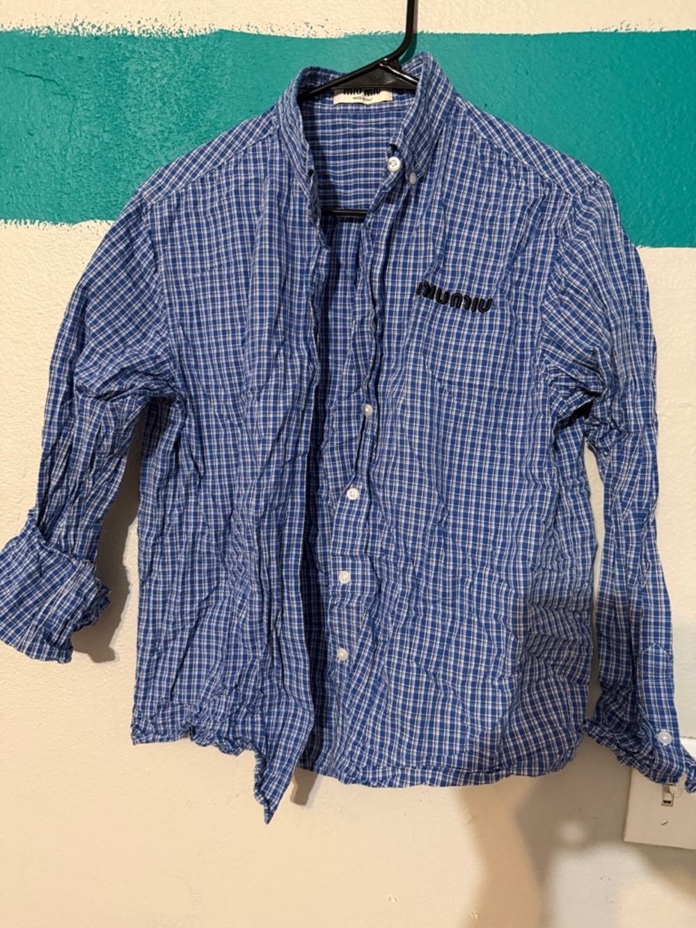 Miu Miu Blue Plaid Button-Down Shirt